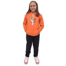 Kit Blusa Moletom Menina Infantil Canguru Com Calça de Frio Lisa Para Escola Passeio Moda Inverno