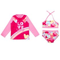 Kit Blusa Proteção Uv Solar +Biquíni Forrado Menina Praia