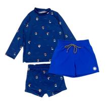 Kit Blusa Sunga Com Proteção Uv+ Bermuda Tactel Praia Menino