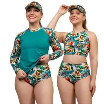 Kit Blusa Uv + Top com Bojo + Hot Pant Praia Fitness + Brinde Viseira Estampado Kit Blusa Uv + Top com Bojo + Hot Pant Praia Fitness + Brinde Viseira Estampado