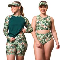 Kit Blusa Uv + Top Cropped Bojo + Calcinha + Short Praia Fitness + Brinde Viseira Kit Blusa Uv + Top Cropped Bojo + Calcinha + Short Praia Fitness + Brinde Viseira