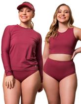 Kit Blusa Uv + Top Cropped Bojo + Hot Pant Praia Fitness + Brinde Viseira Kit Blusa Uv + Top Cropped Bojo + Hot Pant Praia Fitness + Brinde Viseira