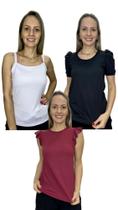 Kit Blusas caneladas femininas. Blusa manga Bufante + Blusa de alça + Blusa de Manga com preguinhas