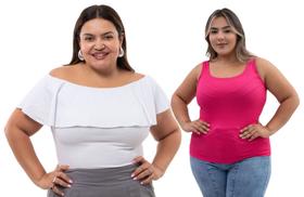 Kit Blusas Femininas Plus Size Regata Canelada E Blusa Babado Ombro A Ombro