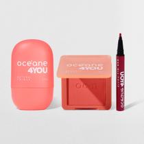 Kit Blush Cremoso Coral + Caneta Batom Rosa + Primer Facial 4you (3 Produtos)