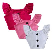 Kit Blusinha Cropped Infantil Meninas 3 Peças Look Verão