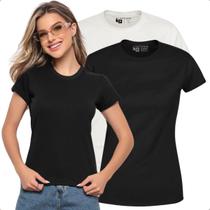 Kit Blusinhas 02 Camiseta Feminina 100% Algodão Gola Redonda Manga Curta Fafenix Confortáveis