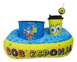 Kit Bob Esponja Almofada + Balde Pipoca Copo Canudo Oficial