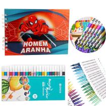 Kit Bobbie Goods HomemAranha Infantil com 24 Canetinhas Livro para Pintar