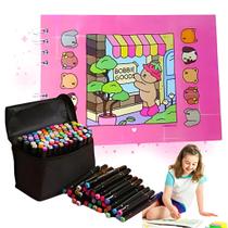 Kit Bobbie Goods Livro De Colorir Capa Dura Holográfica + Conjunto De Canetinhas Marcador Permanente 60 Cores Para Crianças E Adultos