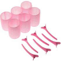 Kit Bobes de Cabelo com tiras autocolantes e Grampo 40mm Nº 5 Rosa (6 Peças)