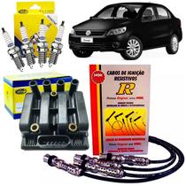 Kit Bobina + Cabos + Velas Ignição Voyage 1.0 Flex após 2008