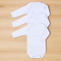 Kit Body 3 Peças Branco Manga Longa em Algodão Antialérgico Kit Body 3 Peças Branco Manga Longa em Algodão Antialérgico