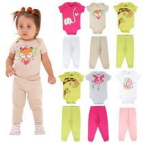 Kit Body 6 Peças de Roupas para Bebê Menina 3 Body Curto 3 Calça Mijão Kit 3 Conjuntos Body