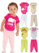 Kit Body 8 Peças de Roupas para Bebê Menina 4 Body longo 4 Calça Mijão Kit 4 Conjuntos Body