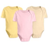 Kit Body Bebê 3 Peças Manga Curta Menina Algodão Fresco Kit Body Bebê 3 Peças Manga Curta Menina Algodão Fresco