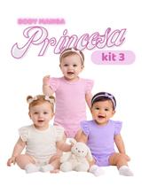 Kit Body Bebê 3pçs Roupa Menina Manga Princesa Algodão PGG Roupa bebê algodão Elastano gola redonda botão de pressão
