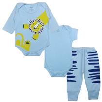 Kit Body Bebê Algodão Azul Claro Estampado Menino