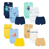 Kit Body Bebê Conjuntos Infantis Gola Redonda + Short 12 Pçs - Facina Kids