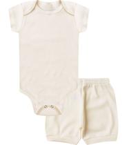 Kit Body Bebê Curto Canelado 2 Peças Select Bege
