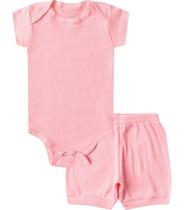 Kit Body Bebê Curto Canelado 2 Peças Select Rosa
