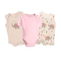 Kit Body Bebê Manga Curta Regata Macacão Curto 3 Pçs Algodão Kit Body Bebê Manga Curta Regata Macacão Curto 3 Pçs Algodão