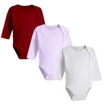 Kit Body Bebê Manga Longa 100% Algodão Cores Sortidas 3 Pçs Kit Body Bebê Manga Longa 100% Algodão Cores Sortidas 3 Pçs