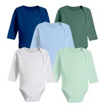 Kit Body Bebê Manga Longa 100% Algodão Cores Sortidas 5 Pçs Kit Body Bebê Manga Longa 100% Algodão Cores Sortidas 5 Pçs