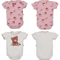 Kit Body Bebê Menina 2 Peças Lucila Ursinha Rosa Branco Kit Body Bebê Menina 2 Peças Lucila Ursinha Rosa Branco