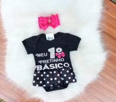 Kit Body Bebê Menina + Laço Temático Pretinho Básico Mesversario