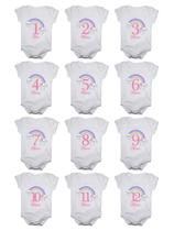 Kit Body Bebê Mesversario Manga Curta Arco Iris 12 Bodies de 1 a 12 Meses Kit Body Bebê Mesversario Manga Curta Arco Iris 12 Bodies de 1 a 12 Meses