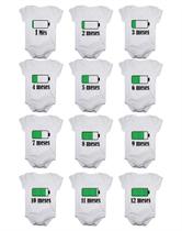 Kit body bebê mesversario manga curta bateria carregando 12 bodies 1 a 12 meses
