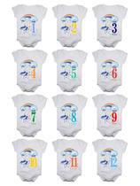 Kit Body Bebê Mesversario Manga Curta Chuva de Benção 12 Bodies 1 a 12 Meses