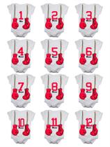 Kit Body Bebê Mesversario Manga Curta Luvas Boxe Muay Thai 12 Bodies 1 a 12 Meses