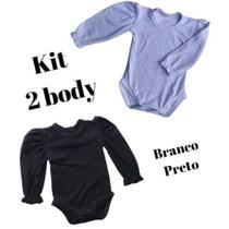 Kit Body Bebê Preto e Branco Manga Longa Princesa 2 Unidades