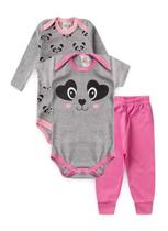 Kit Body Bebê Suedine 3 Peças Longo Feminino 100% Algodão