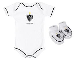 Kit Body Branco Pantufa Bebê Atletico Mineiro Torcida Baby