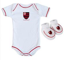 Kit Body Branco + Pantufa Bebê Flamengo Torcida Baby Unisex
