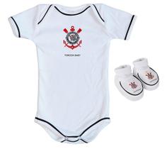 Kit Body Branco Pantufa CORINTHIANS Timão Torcida Baby Unisex Licenciado e Oficial