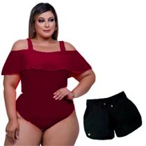 Kit Body Ciganinha +Short Feminino Plus Size Saída De Praia
