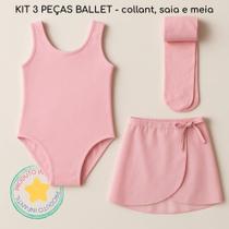 Kit Body Collant+Meia Calça Fina e Saia de Ballet