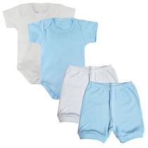 Kit Body Curto e Mijão Liso Bebê 4 Pçs Enxoval Recém Nascido