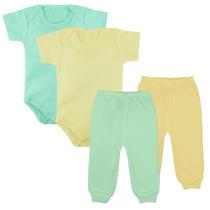 Kit Body Curto e Mijão Liso Bebê 4 Pçs Enxoval Recém Nascido