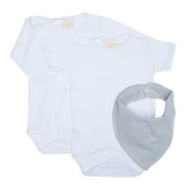 Kit Body de Bebê Branco + Bandana Poá Cinza