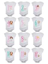 Kit Body de Bebê Mesversario Manga Curta Circo 12 Bodies 1 a 12 Meses