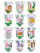 KIt Body de Bebê Mesversario Manga Curta Safari Selva Menina KIt Body de Bebê Mesversario Manga Curta Safari Selva Menina