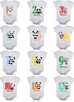 Kit body de bebê mesversario panda 12 bodies De 1 a 12 meses - Calupa