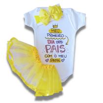 Kit Body Dias dos Pais Menina Branco Mesverssario Amarelo Fantasia Bebe