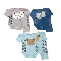 Kit Body e Calça Bebe Bichinhos Estampado Manga Longa 4 Peças