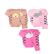 Kit Body e Calça Bebe Bichinhos Estampado Manga Longa 4 Peças Kit Body e Calça Bebe Bichinhos Estampado Manga Longa 4 Peças